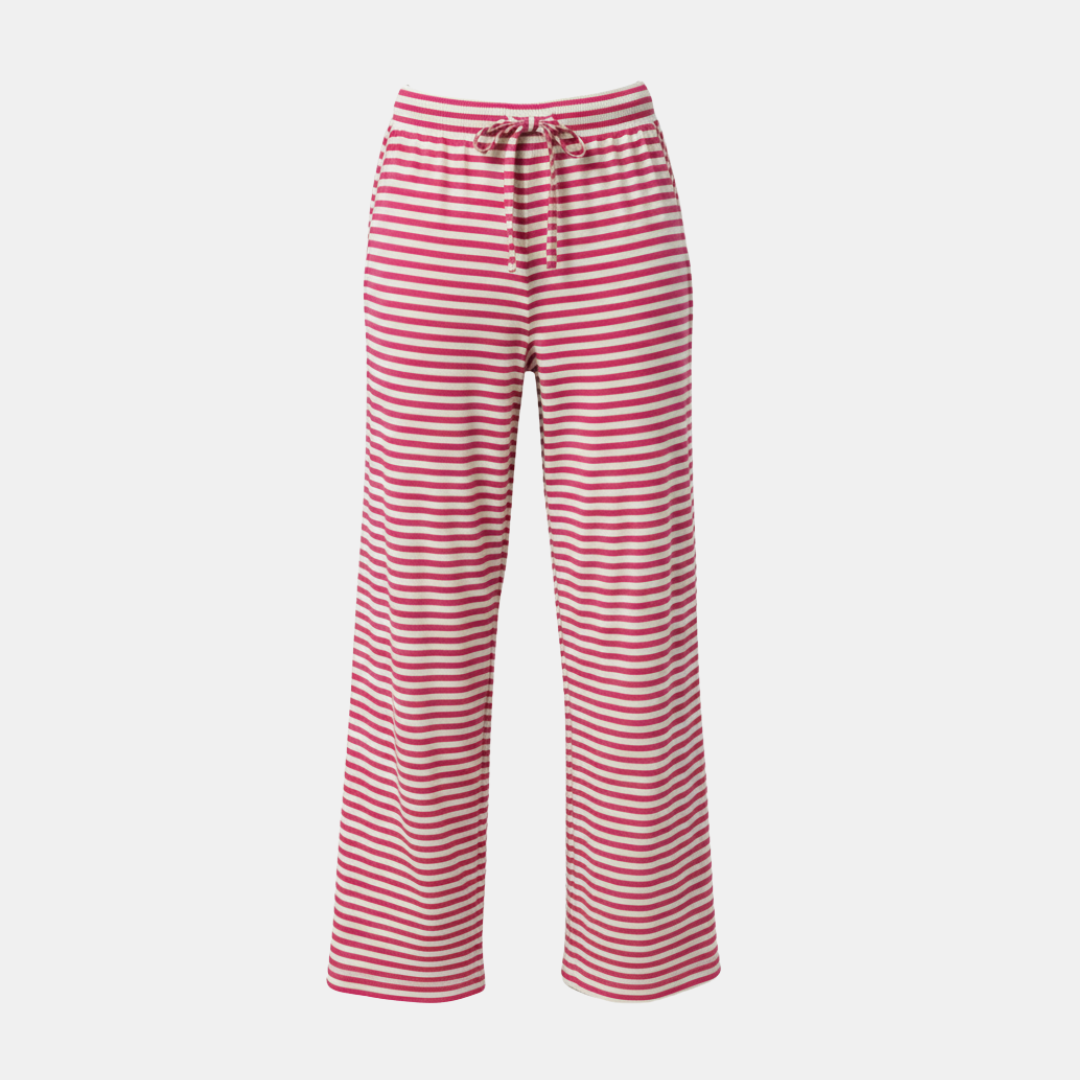 Women's Pants with Drawstring and Striped Print