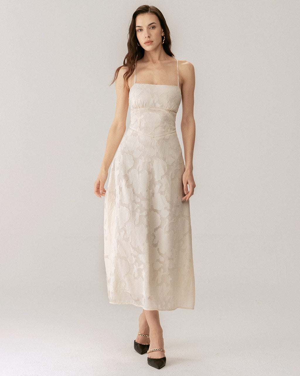 Apricot Jacquard Maxi Dress with Corset Slip
