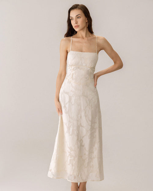 Apricot Jacquard Maxi Dress with Corset Slip