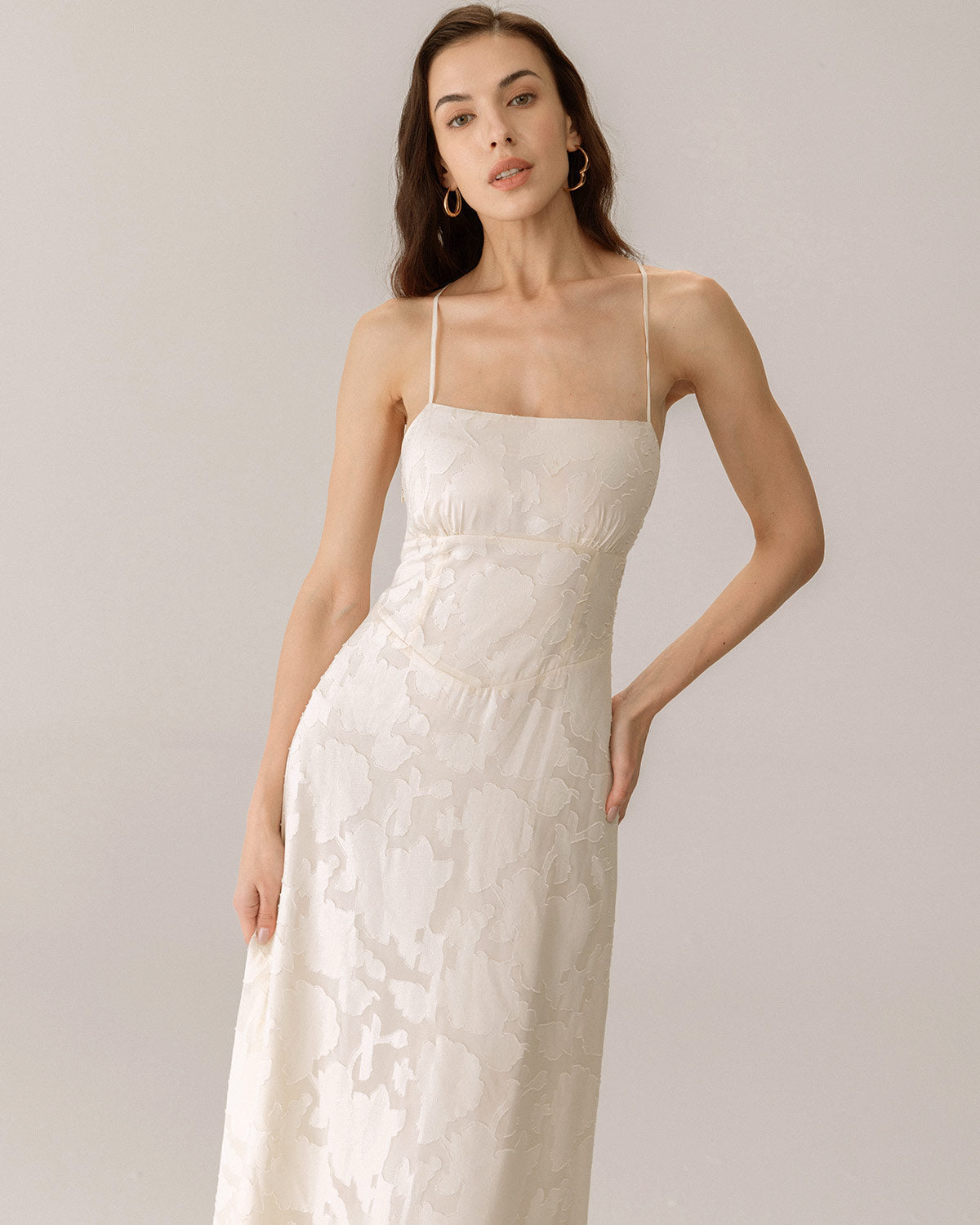 Apricot Jacquard Maxi Dress with Corset Slip
