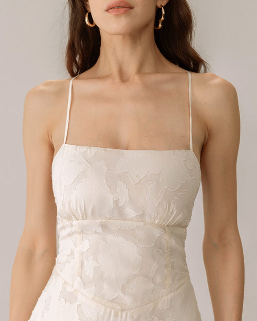 Apricot Jacquard Maxi Dress with Corset Slip