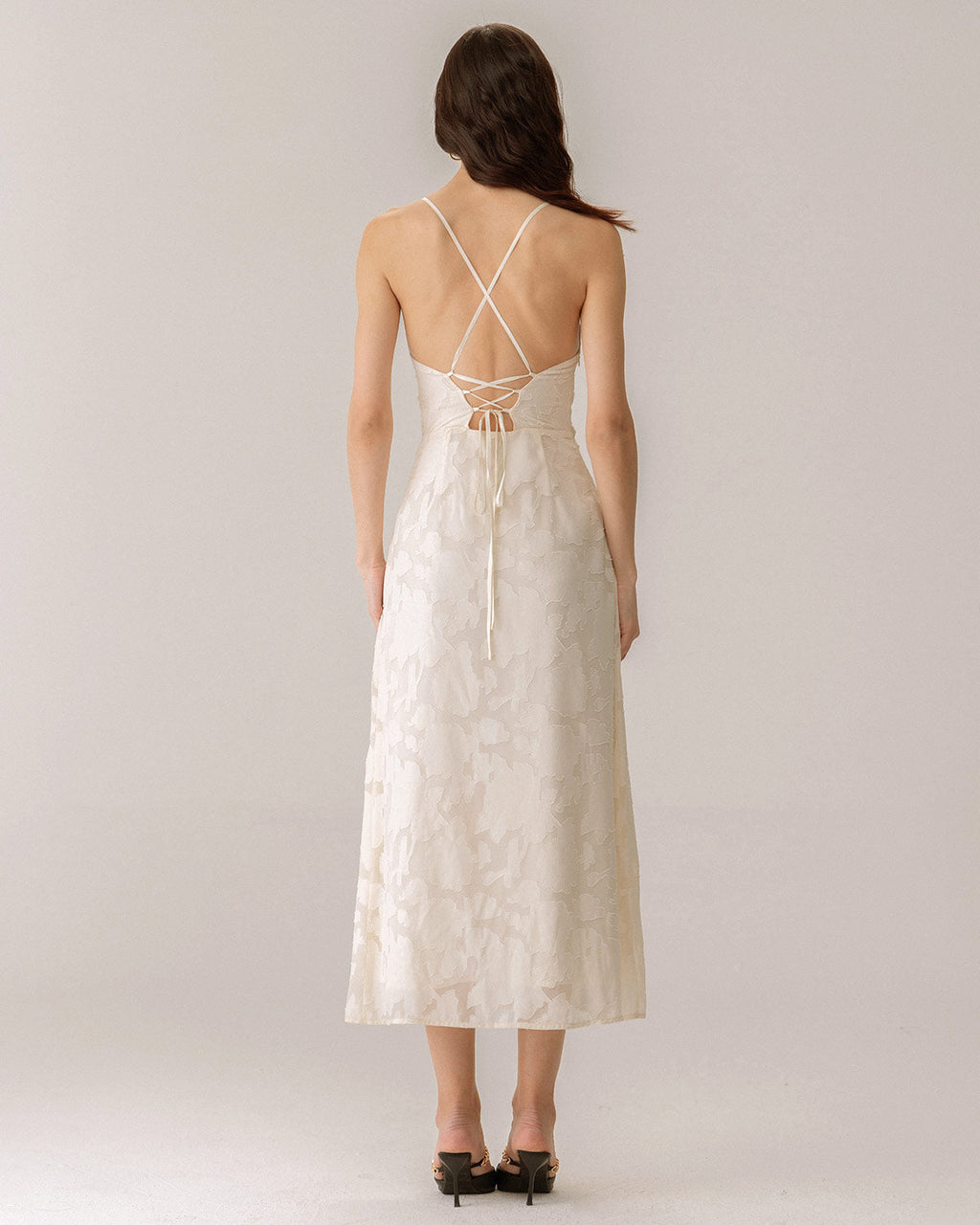 Apricot Jacquard Maxi Dress with Corset Slip