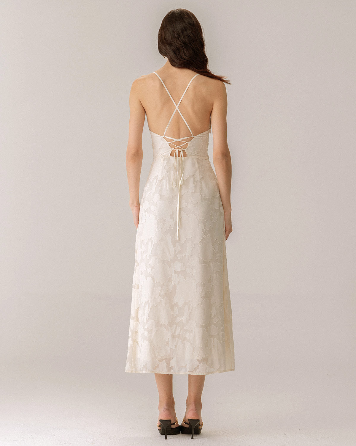 Apricot Jacquard Maxi Dress with Corset Slip