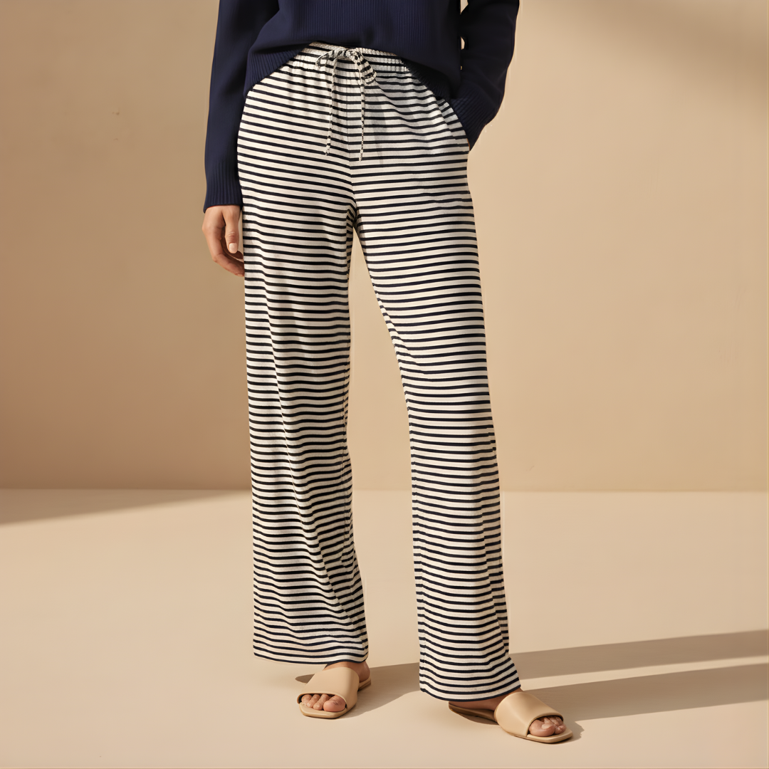 Women's Pants with Drawstring and Striped Print