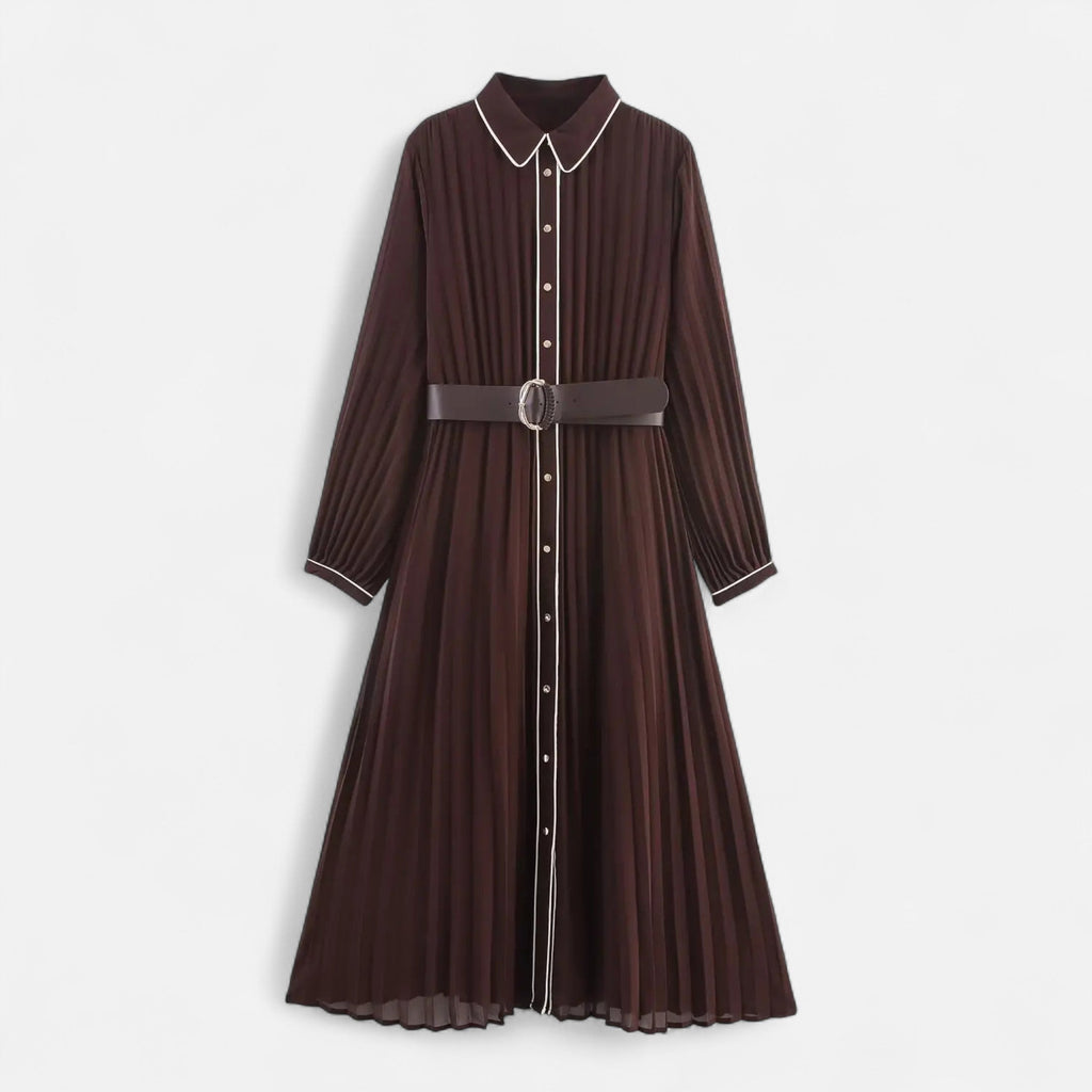 Women’s Chiffon Midi Dress – Turn-Down Collar Elegance - Sofia Maris