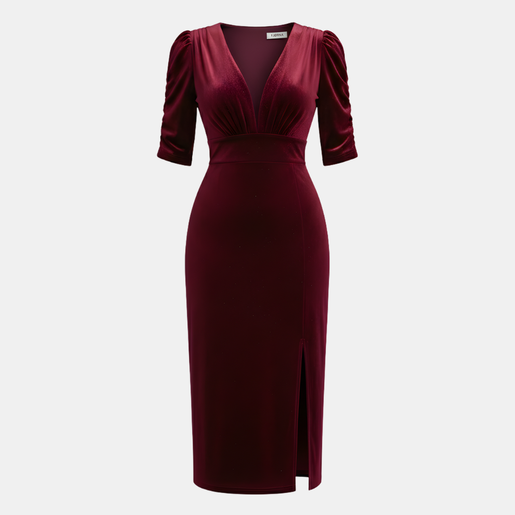 Burgundy Velvet Midi Cocktail Dress
