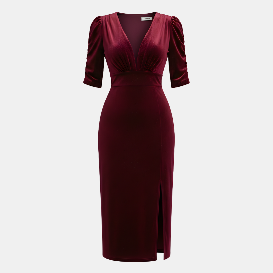 Burgundy Velvet Midi Cocktail Dress