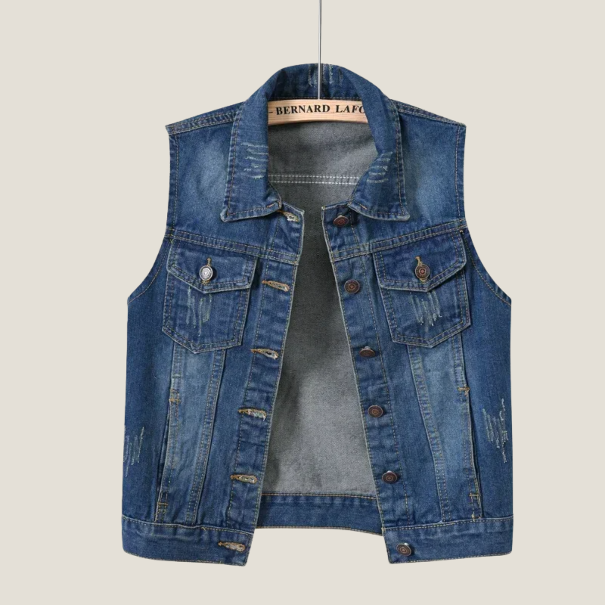 Women's Distressed Denim Waistcoat - Cropped Sleeveless Point Collar Vest with Button-Front