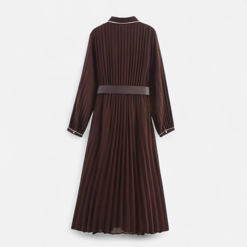 Women’s Chiffon Midi Dress – Turn-Down Collar Elegance - Sofia Maris