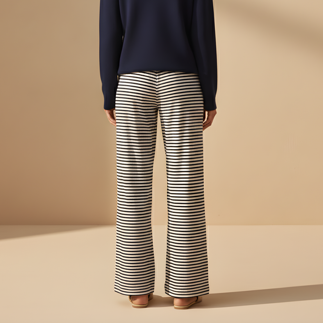 Women's Pants with Drawstring and Striped Print