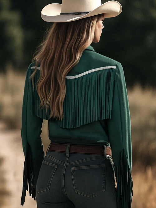 Bohemian Retro Tassel Lapel Long Sleeve Suede Shirt