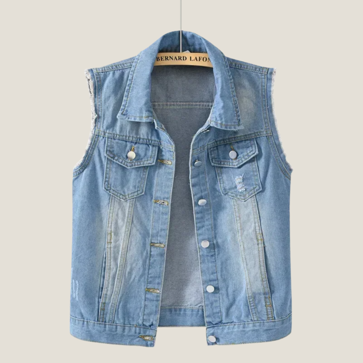 Women's Distressed Denim Waistcoat - Cropped Sleeveless Point Collar Vest with Button-Front