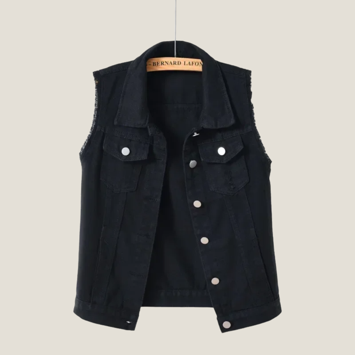 Women's Distressed Denim Waistcoat - Cropped Sleeveless Point Collar Vest with Button-Front