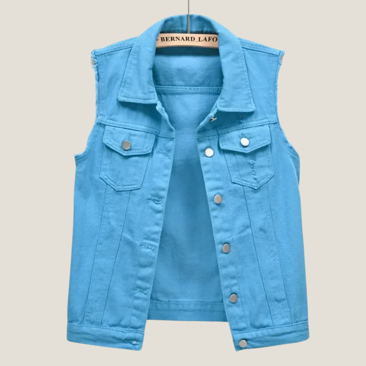 Women's Distressed Denim Waistcoat - Cropped Sleeveless Point Collar Vest with Button-Front