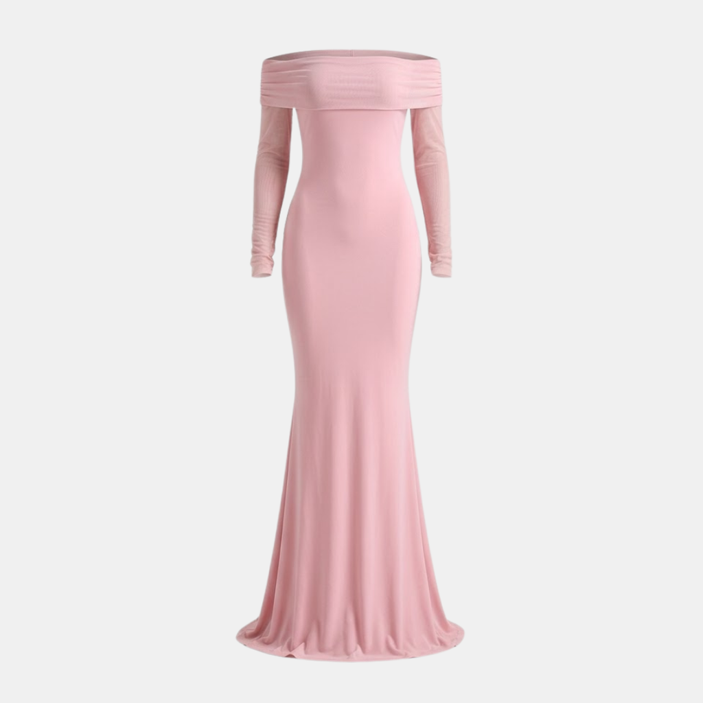 Women's Pink Bardot Off Shoulder Maxi Wedding Guest Dress
