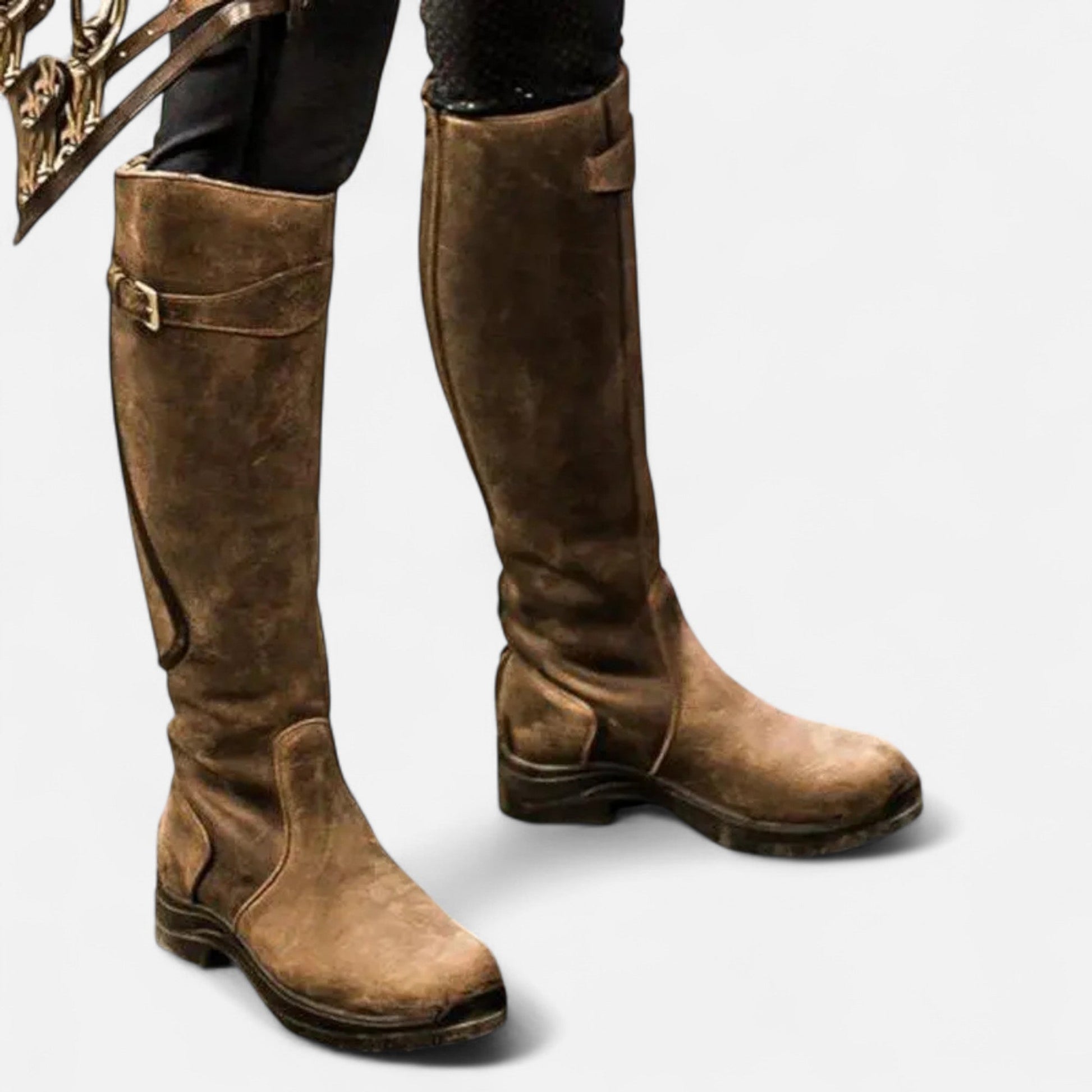 Women’s Knee-High PU Leather Heel Boots – “Angel Baby” Motif - Sofia Maris