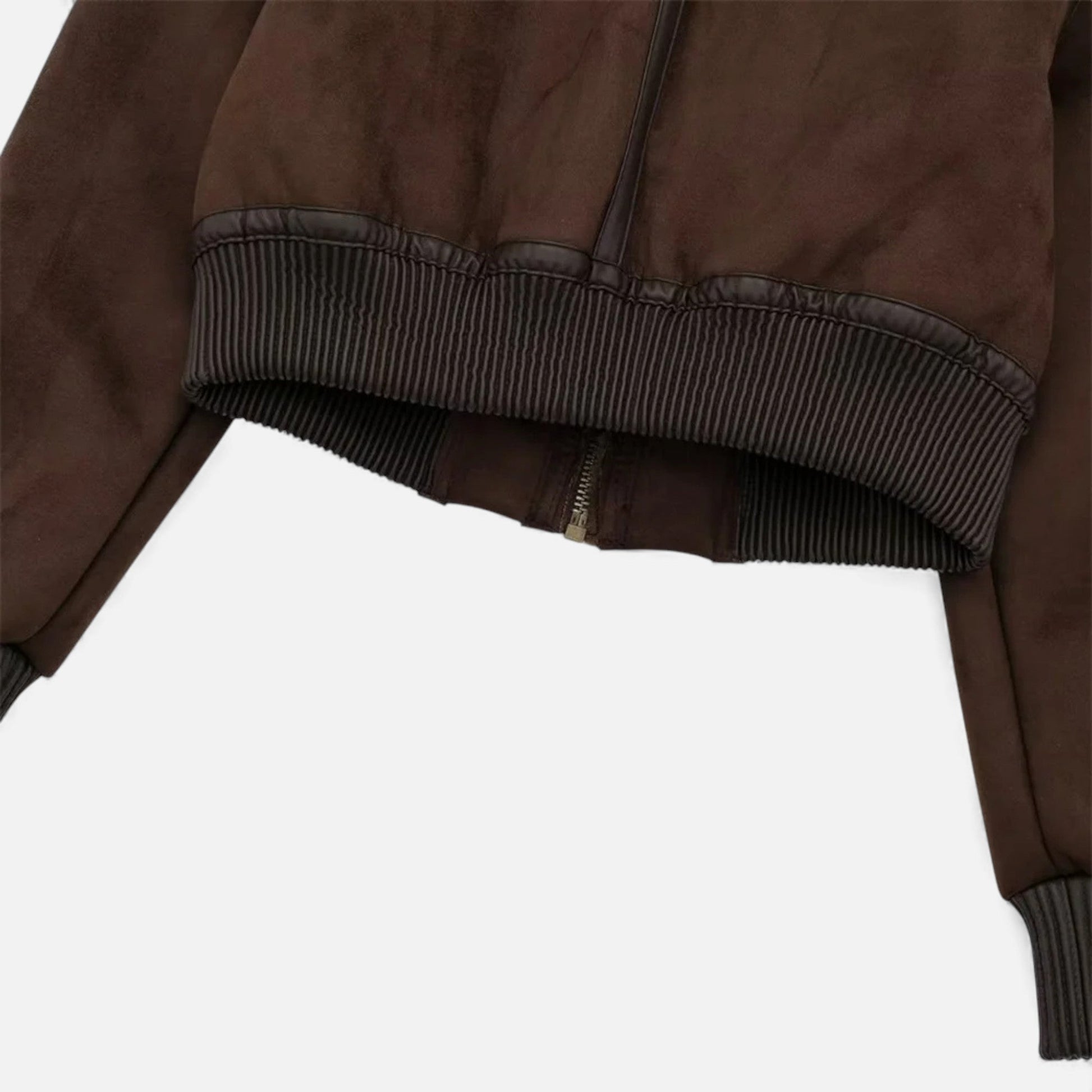 Women’s Brown Bomber Jacket, Luxe Faux Fur Trim