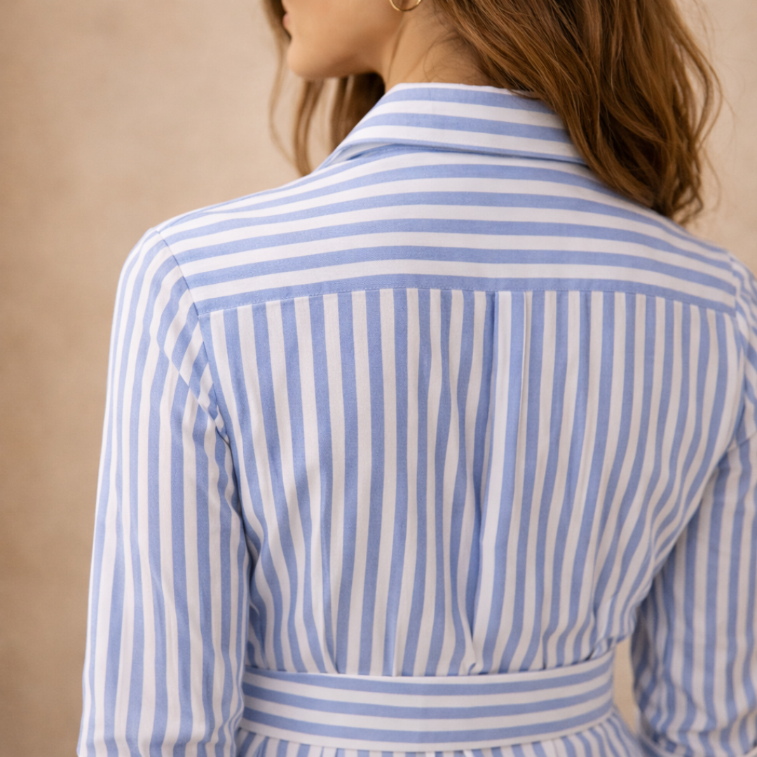 Women’s Striped Maxi Shirt Dress with Tie Waist