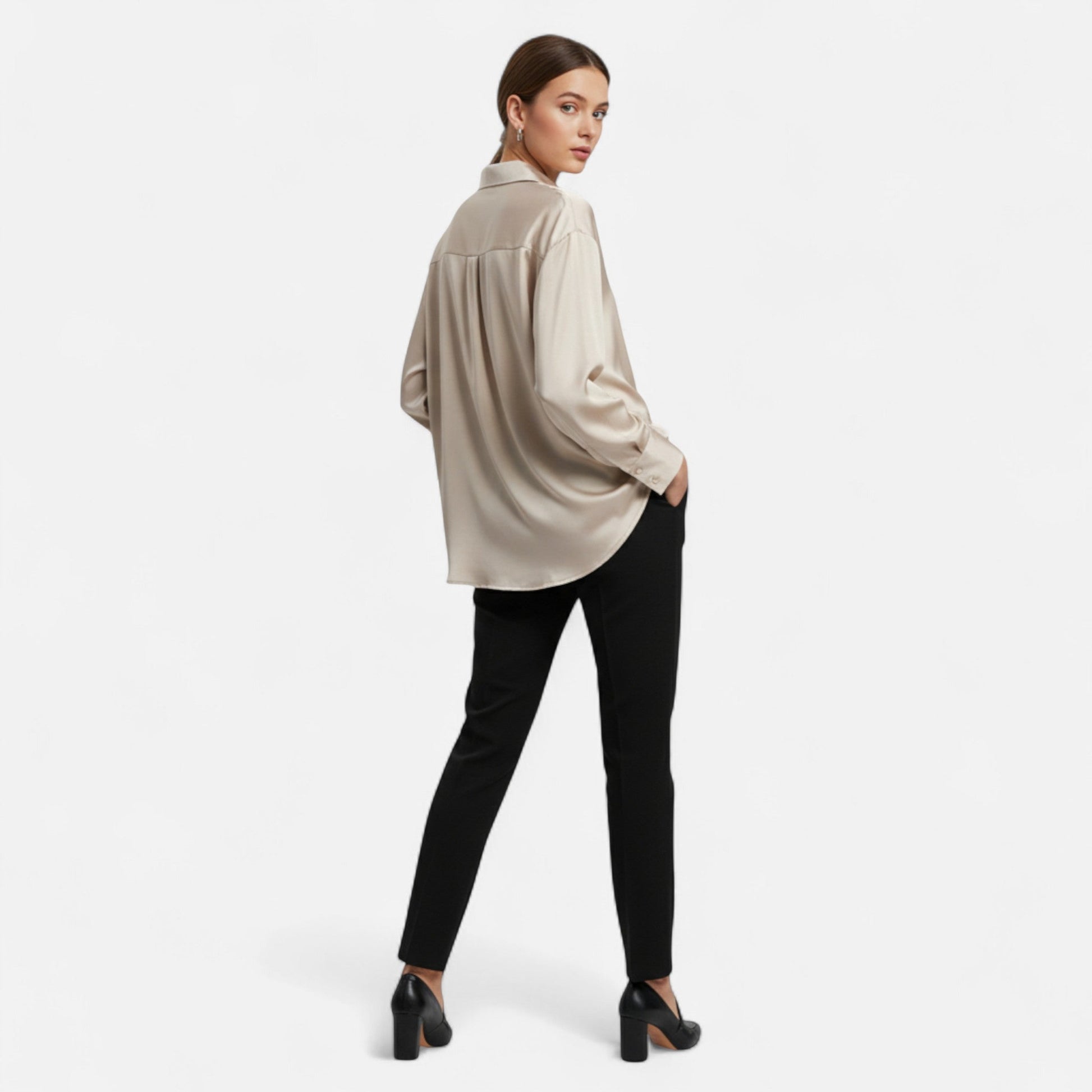 Women’s Silk Satin Blouse – Autumn Poise Edition - Sofia Maris