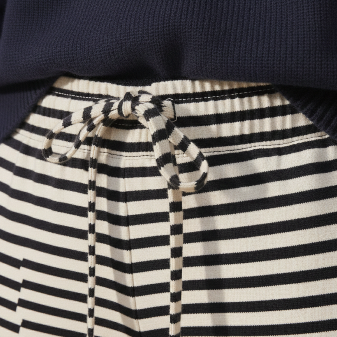 Women's Pants with Drawstring and Striped Print
