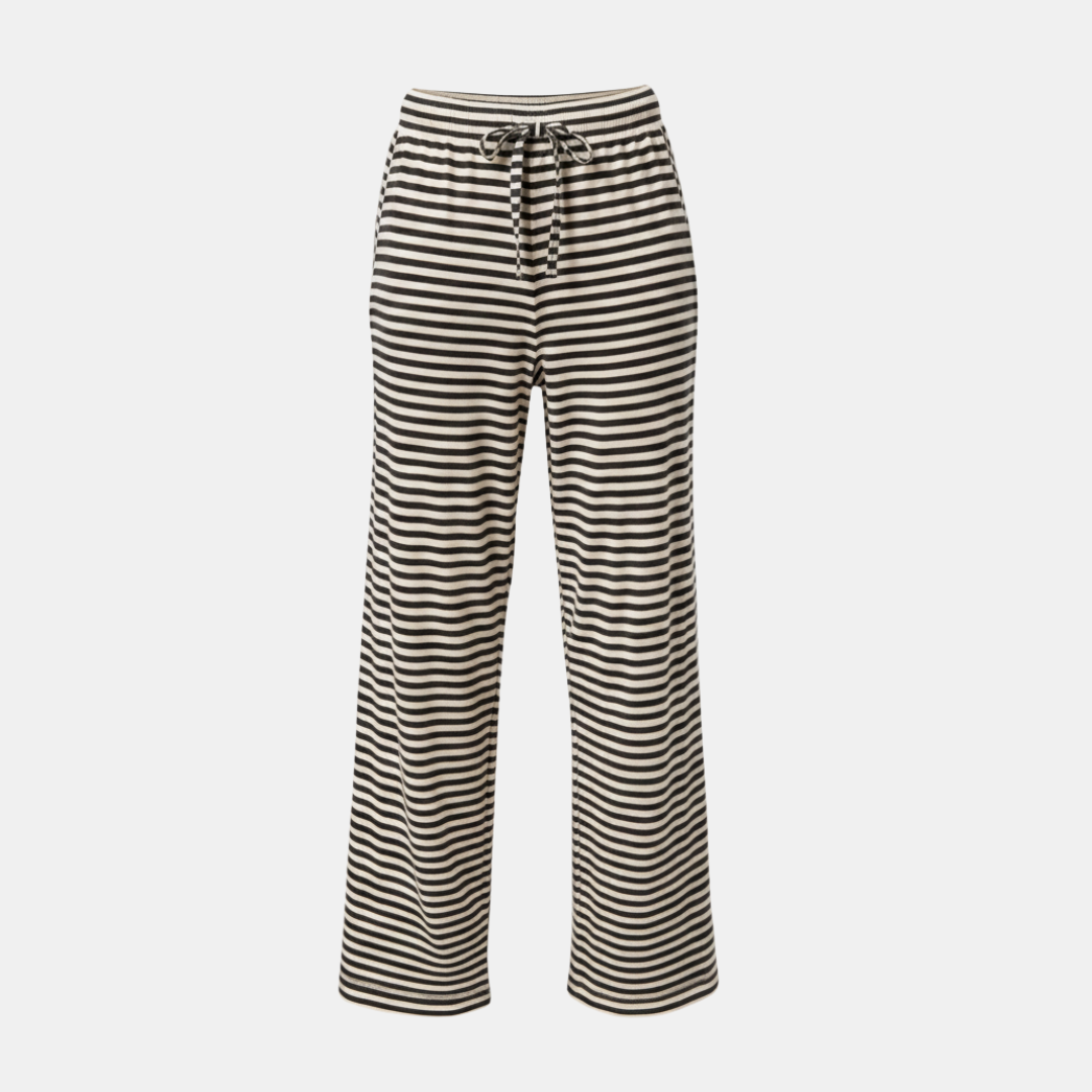 Women's Pants with Drawstring and Striped Print
