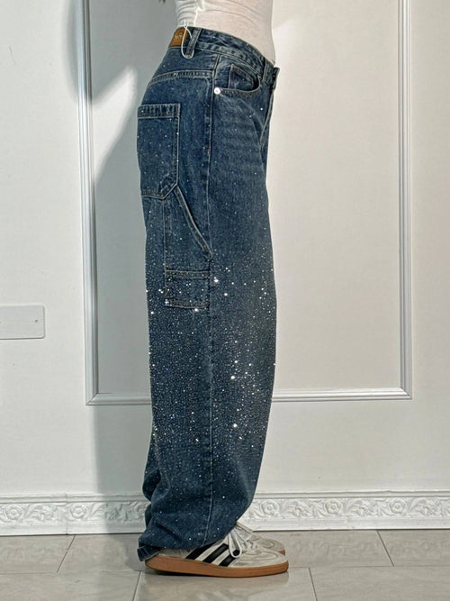 Balloon carpenter shiny denim jeans