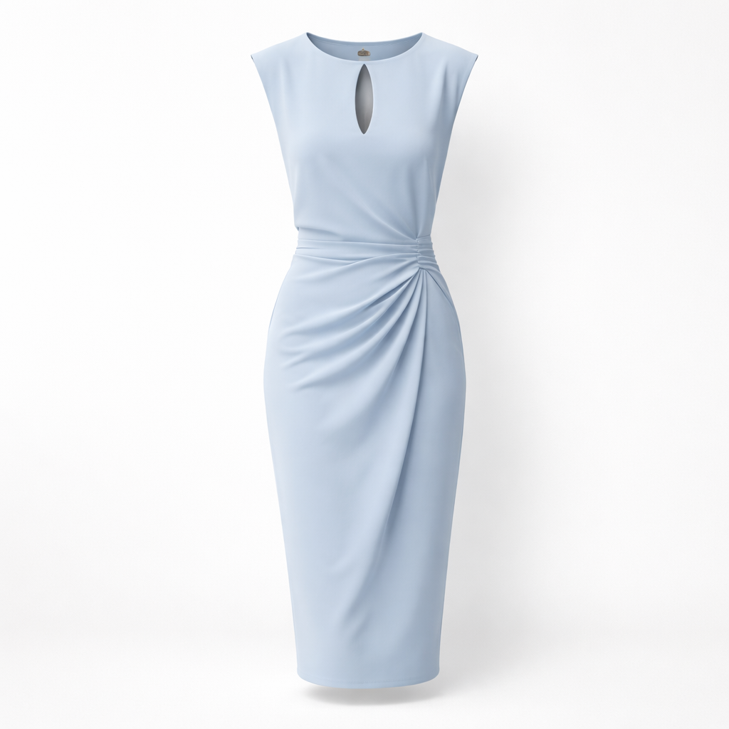 Women's Midi Dress | Ruched Keyhole | Elegant Formal Style