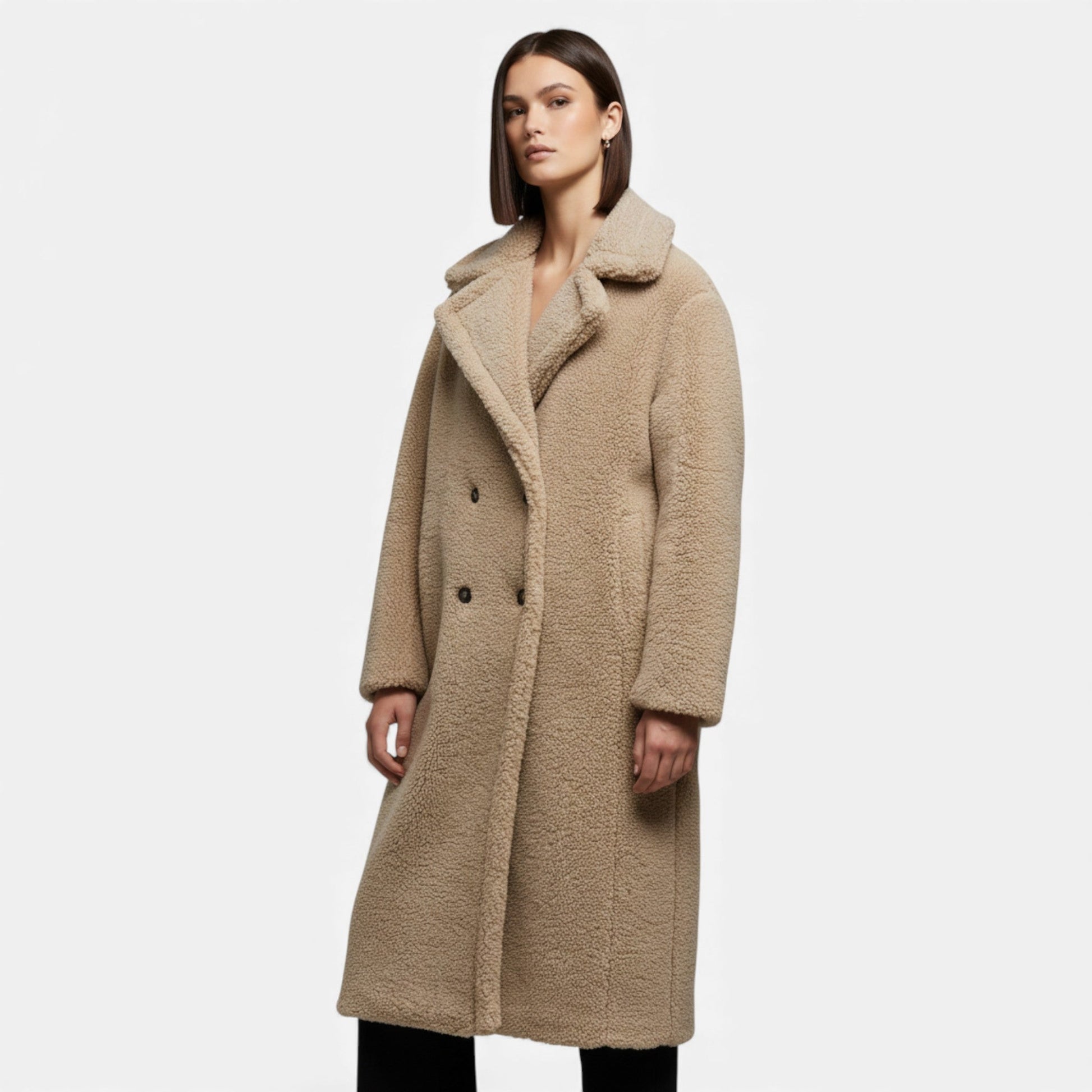 Norelle Co | Women’s Long Double-Breasted Teddy Coat