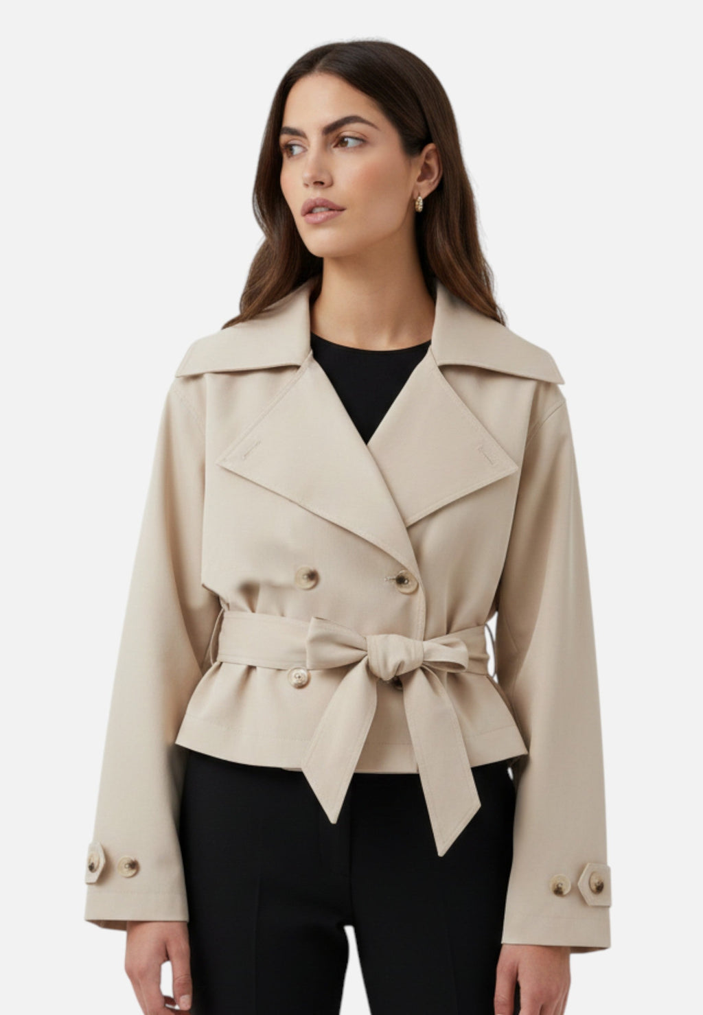 Norelle Co | Women’s Cropped Trench – Double-Breasted Belted