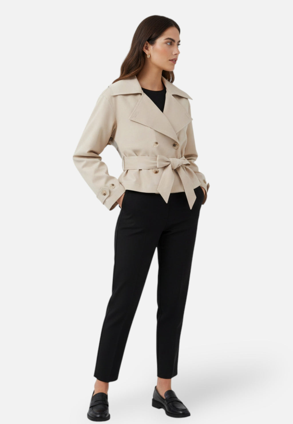 Norelle Co | Women’s Cropped Trench – Double-Breasted Belted