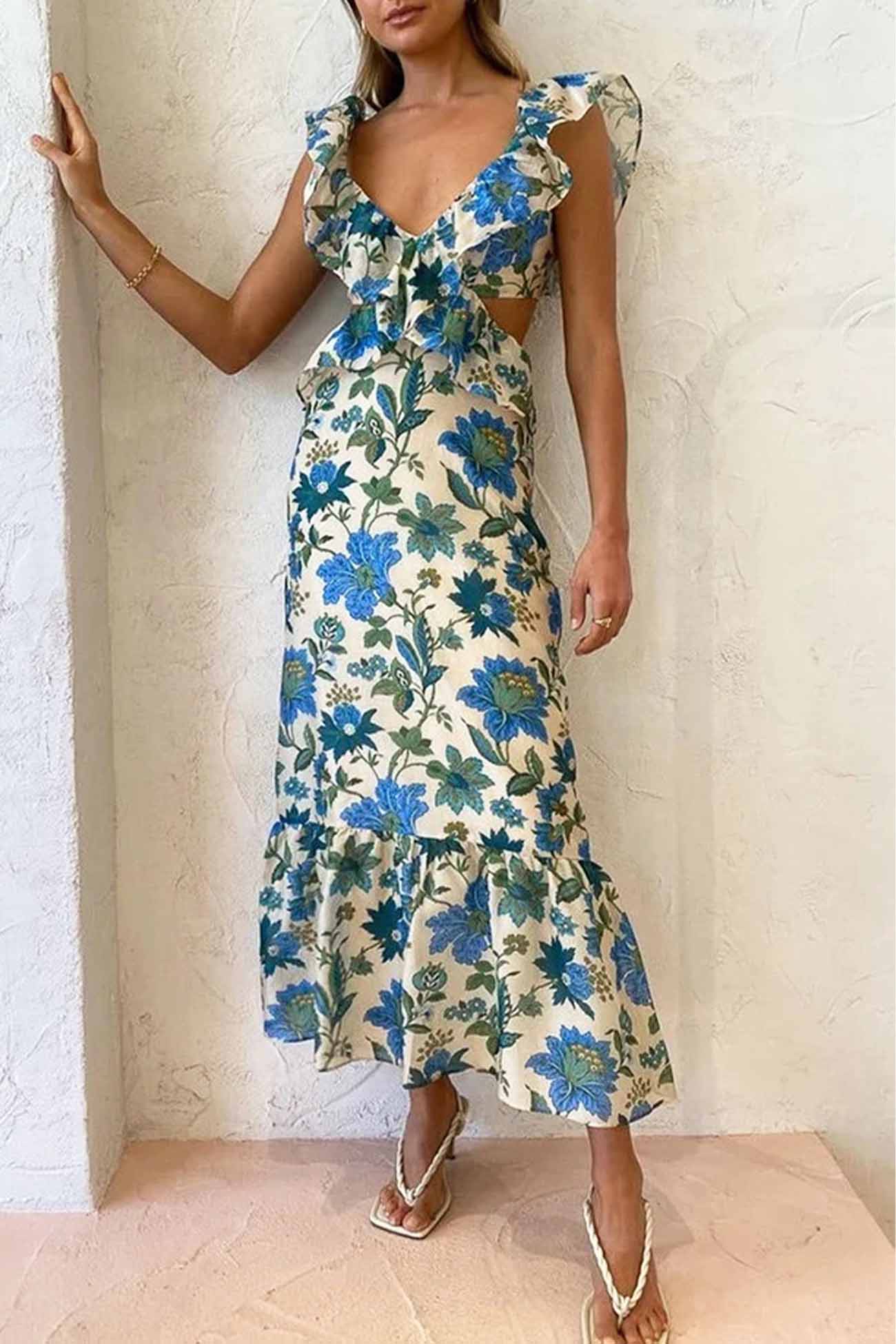 Amara | Elegant Summer Maxi Dress - Sleeveless with Ruffle Straps
