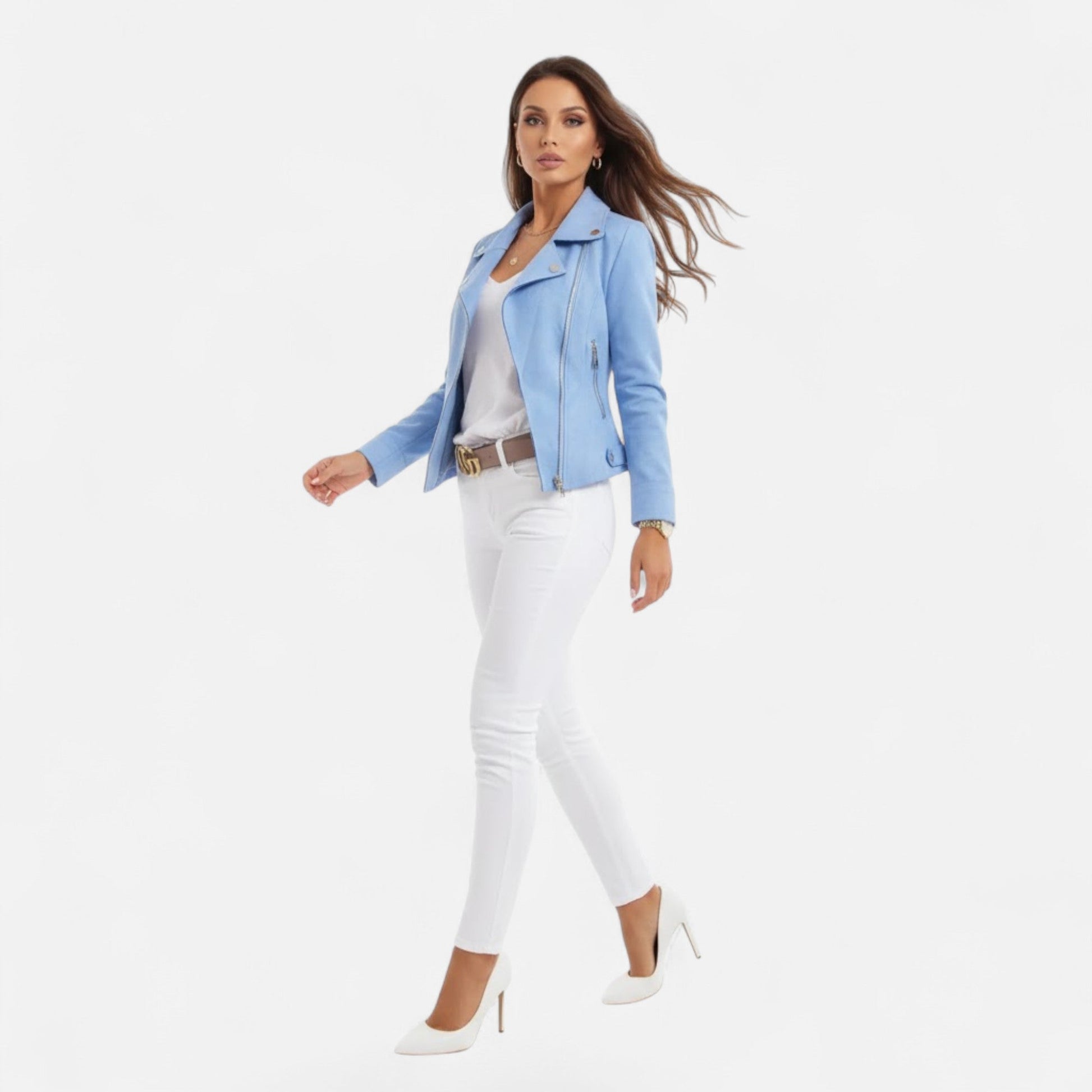 Norelle Co Women’s Slim Lapel Zip Jacket with Pockets