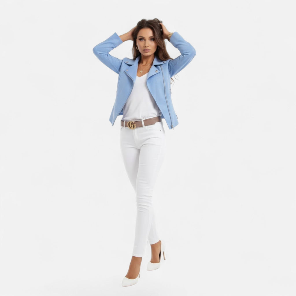 Norelle Co Women’s Slim Lapel Zip Jacket with Pockets