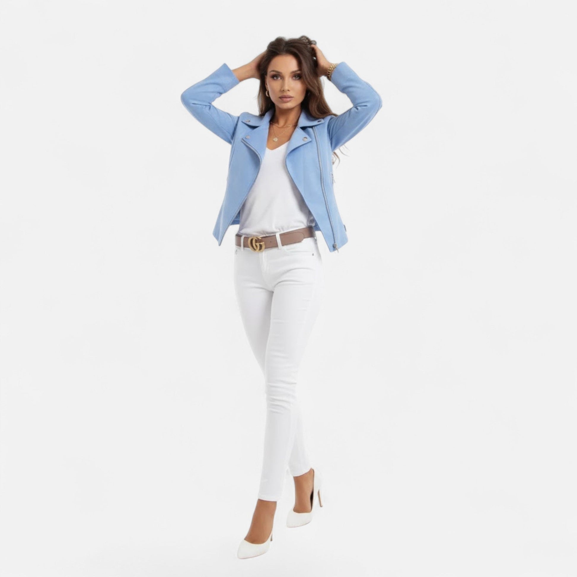 Norelle Co Women’s Slim Lapel Zip Jacket with Pockets
