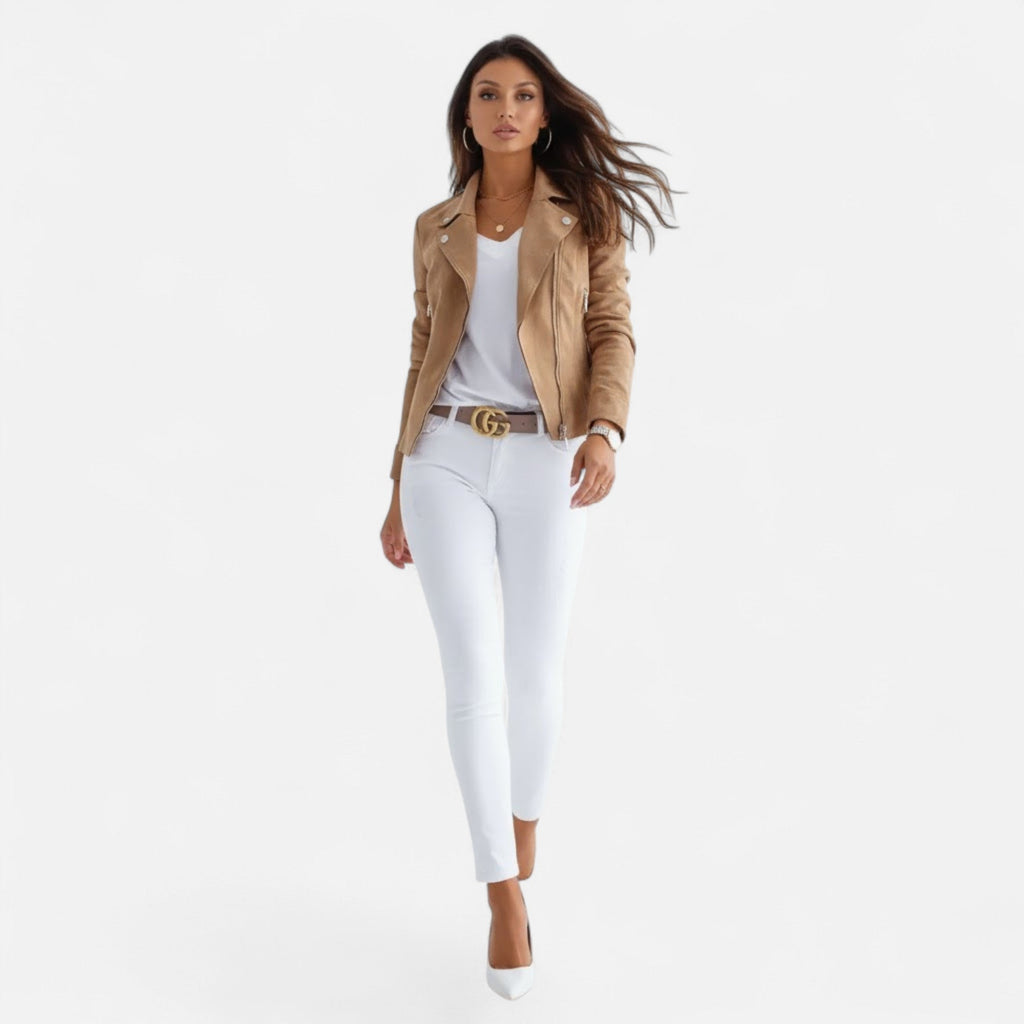 Norelle Co Women’s Slim Lapel Zip Jacket with Pockets