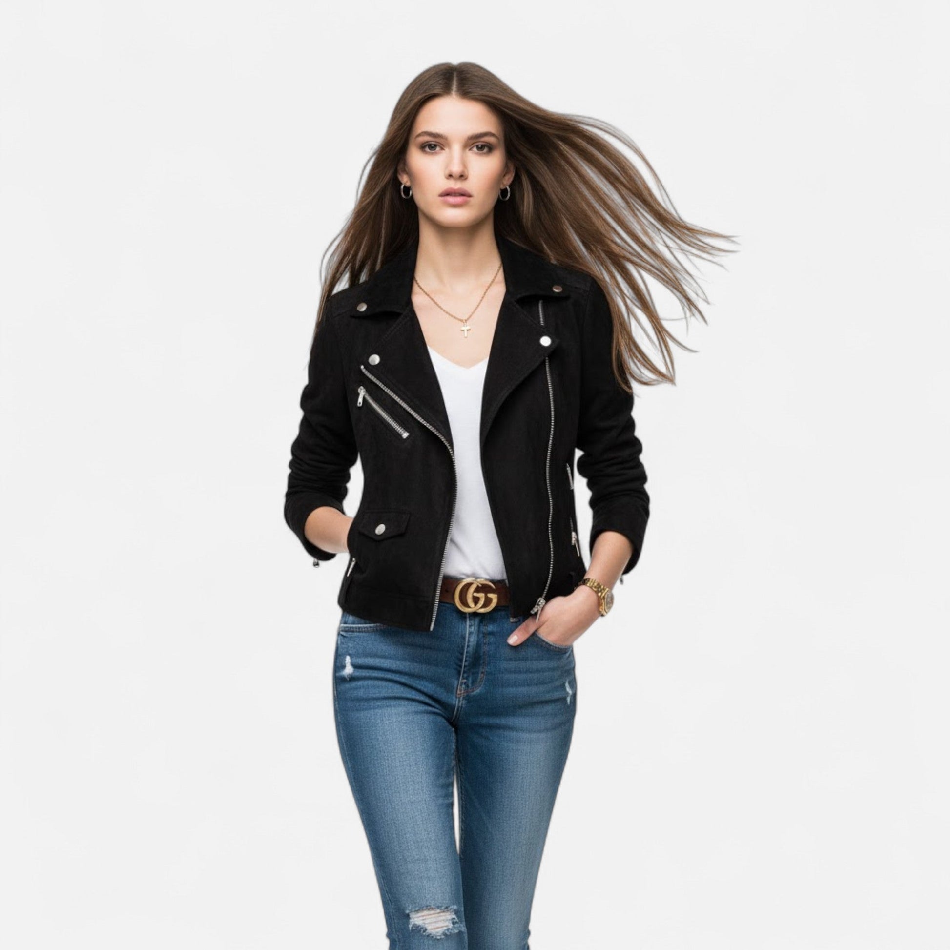 Norelle Co Women’s Slim Lapel Zip Jacket with Pockets