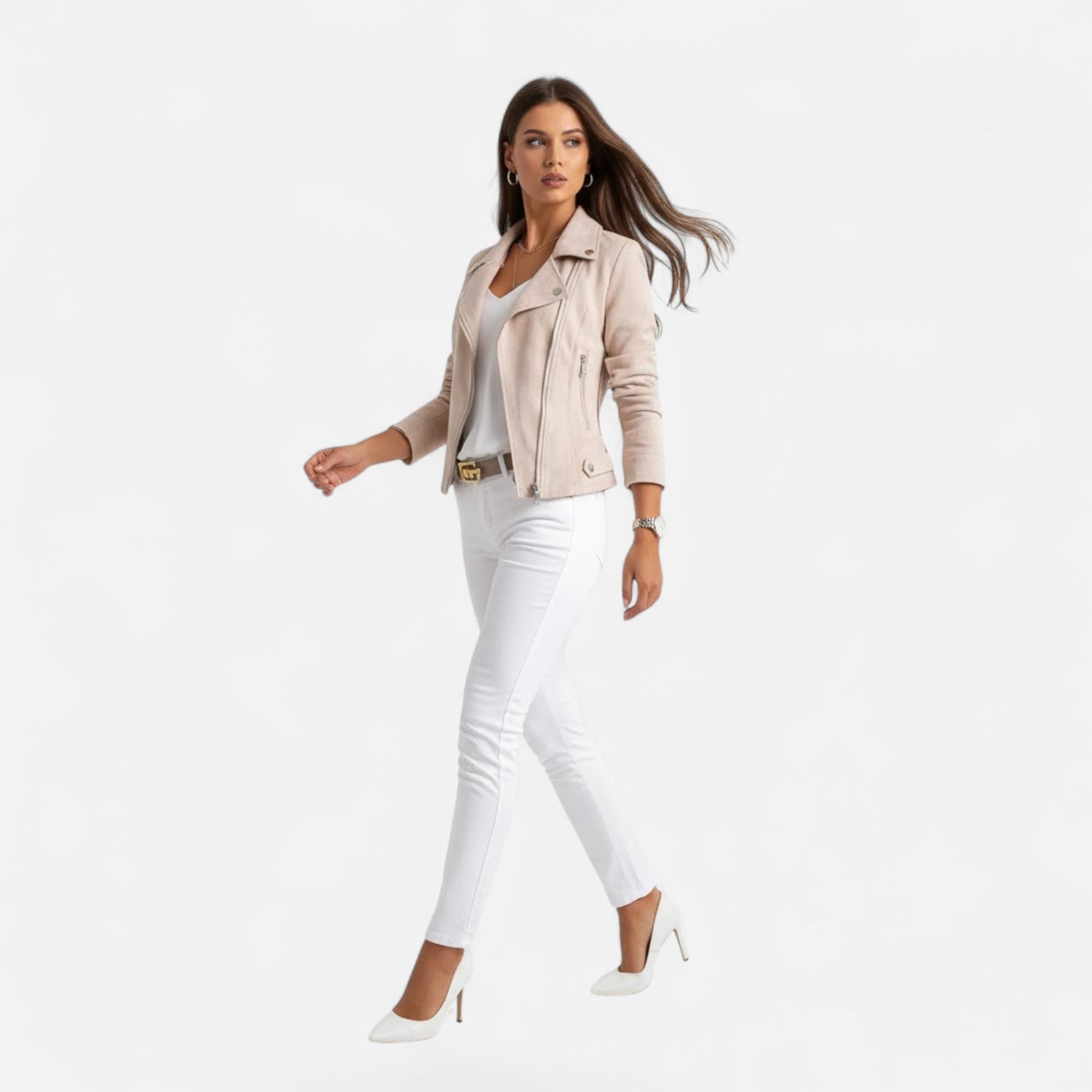 Norelle Co Women’s Slim Lapel Zip Jacket with Pockets