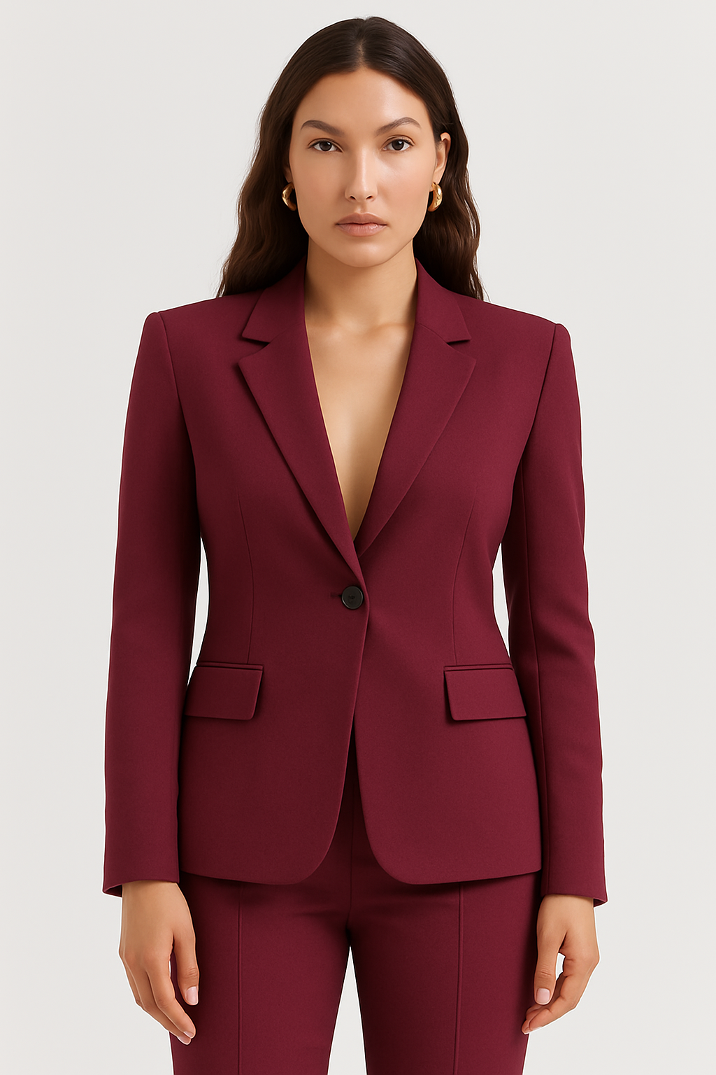 Norelle Co Women’s Tailored Blazer – Single-Breasted – Slim Fit – Wine Red