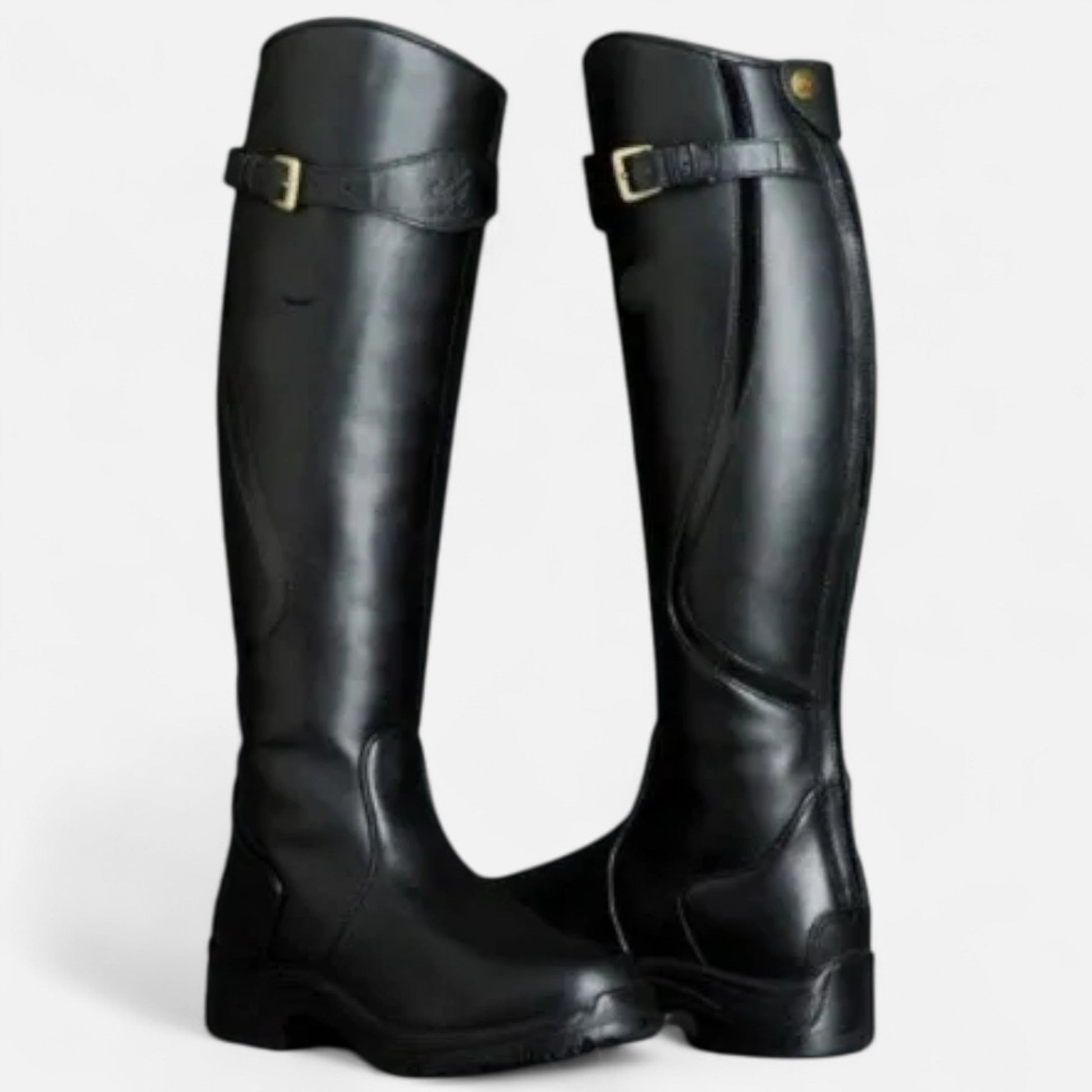 Women’s Knee-High PU Leather Heel Boots – “Angel Baby” Motif - Sofia Maris