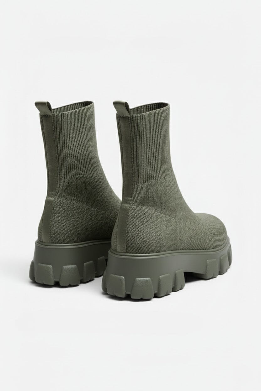 Sofia Maris Women’s Thick-Soled Ankle Boots – Knitted Round Toe Autumn Winter - Sofia Maris