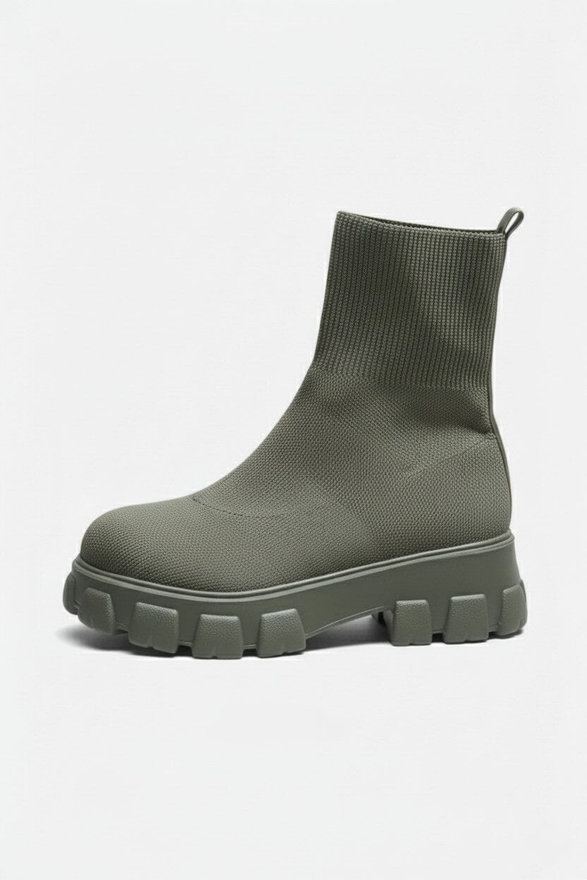 Sofia Maris Women’s Thick-Soled Ankle Boots – Knitted Round Toe Autumn Winter - Sofia Maris