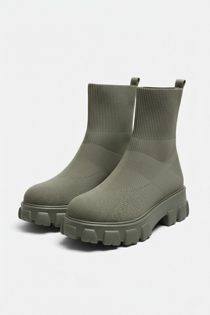 Sofia Maris Women’s Thick-Soled Ankle Boots – Knitted Round Toe Autumn Winter - Sofia Maris