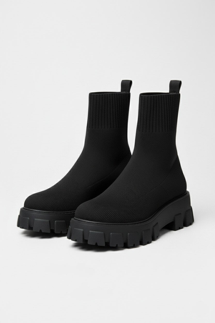 Sofia Maris Women’s Thick-Soled Ankle Boots – Knitted Round Toe Autumn Winter - Sofia Maris